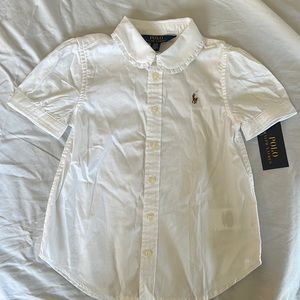 Polo girls button down with Peter Pan ruffle collar. Size 4T.